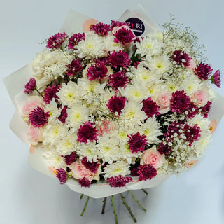 Blossom Veil – Pink Roses, Purple Mums