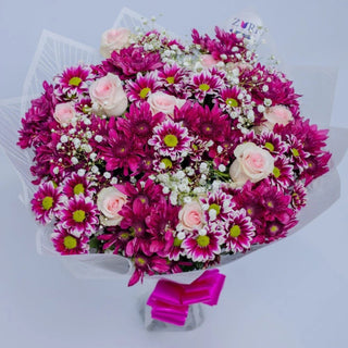 Blossom Veil – Pink Roses, Purple Chrysanthemums