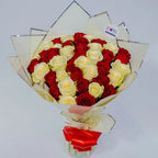 Crimson Bliss bouquet featuring red and white roses classic, arranged by Zuri Blooms