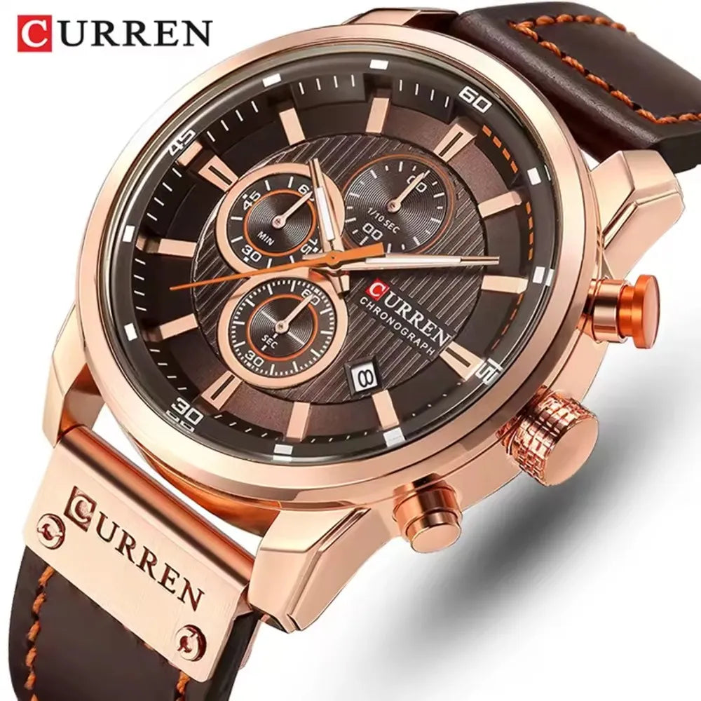 Curren 8481 men’s watch featuring a modern round dial and stylish brown strap, presented by Zuri Blooms