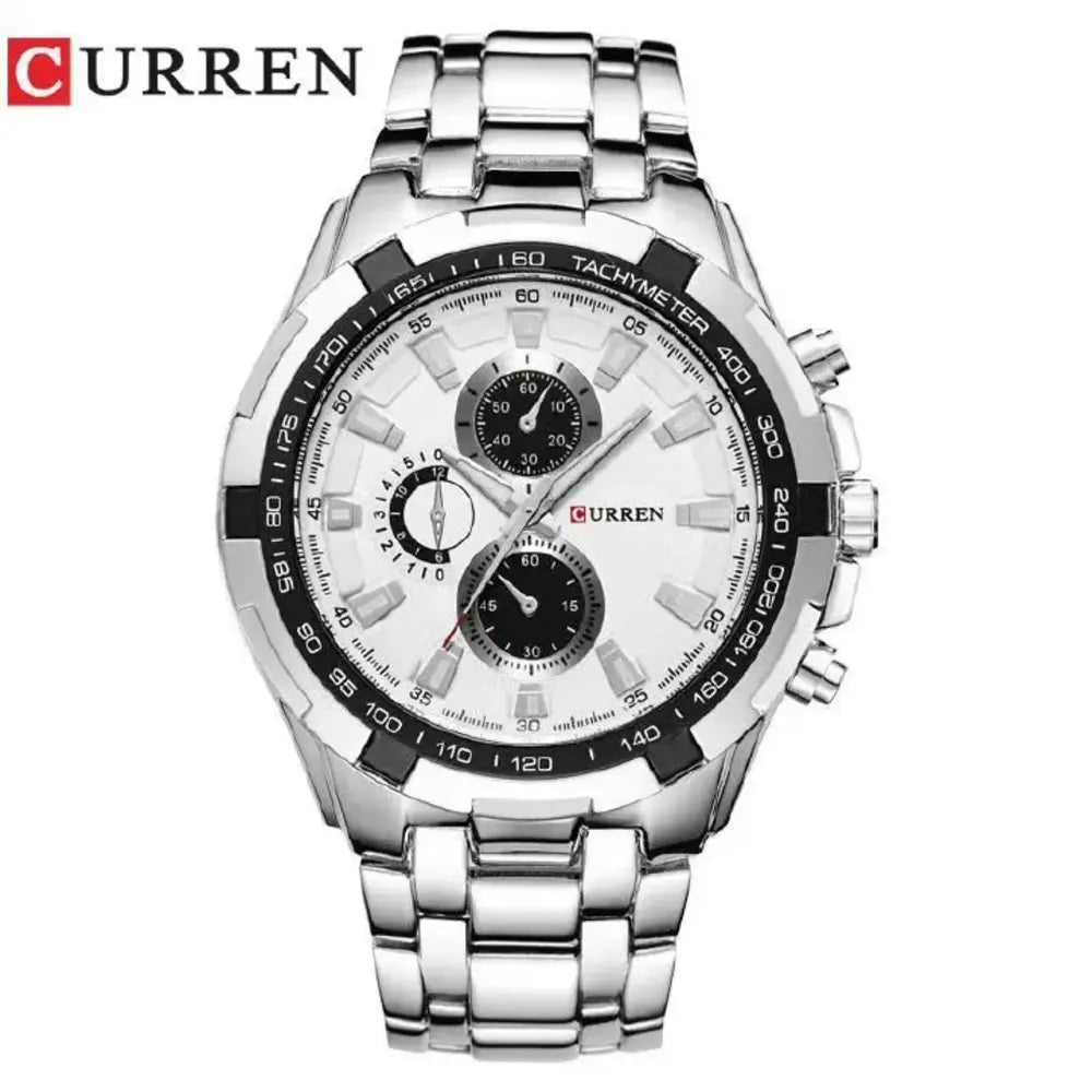 Curren 8023 men’s watch featuring a round dial and stainless steel band, presented by Zuri Blooms