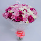 Majestic Harmony bouquet featuring pink, white, and purple chrysanthemums, arranged by Zuri Blooms
