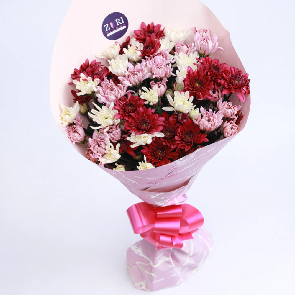 Pink , Purple and White Chrysanthemums arranged by Zuri Blooms
