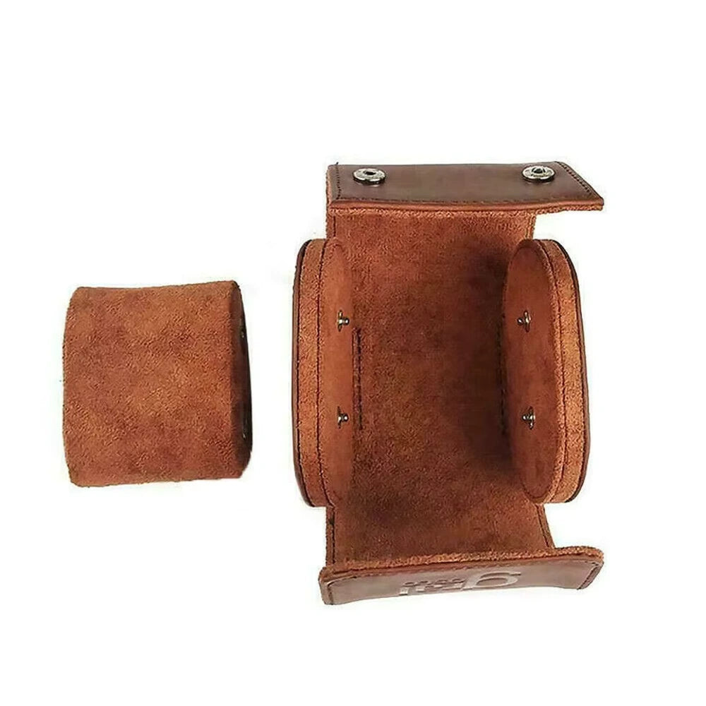 Single Watch Roll Travel Case Portable Vintage Leather Watch Storage Organizer Wristwatches Box Watch Roll Travel Case Brown Open