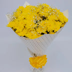 Summer Bliss bouquet featuring yellow mums and white gypsophila top, arranged by Zuri Blooms