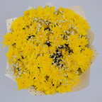 Summer Bliss bouquet featuring yellow mums and white gypsophila front, arranged by Zuri Blooms