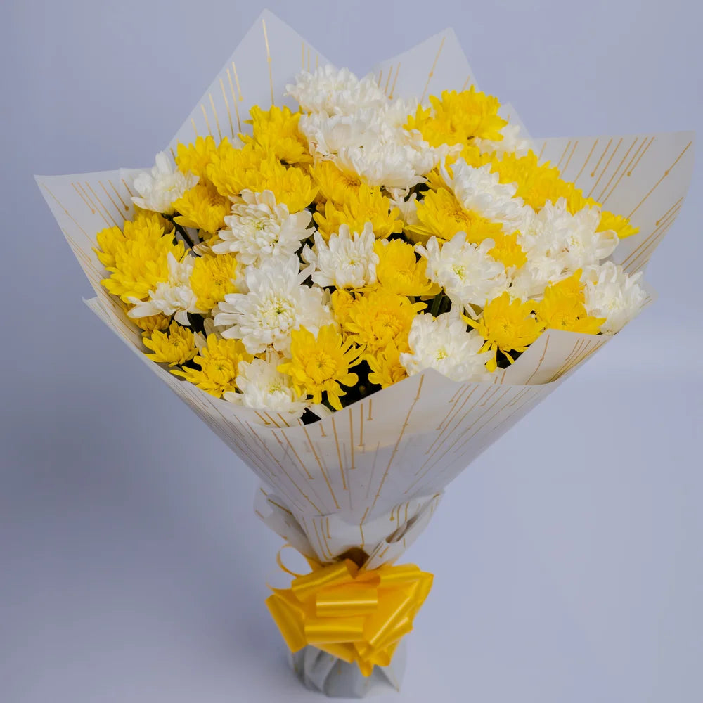 Sunshine Blooms bouquet featuring yellow and white chrysanthemums, arranged by Zuri Blooms